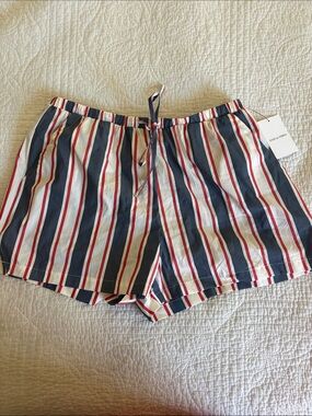 Solid & Striped Drawstring Women’s Shorts - Navy, White & Red